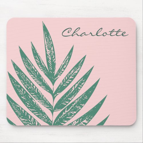 Botanical Nature Tropical Pink Green Personalized Mouse Pad