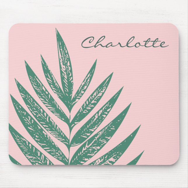Botanical Nature Tropical Pink Green Personalized Mouse Pad (Front)