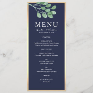 Botanical Navy Blue Wedding Menu