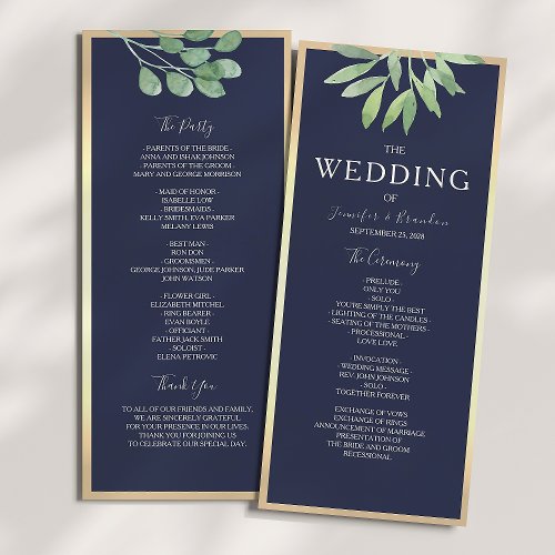 Botanical Navy Blue Wedding Program