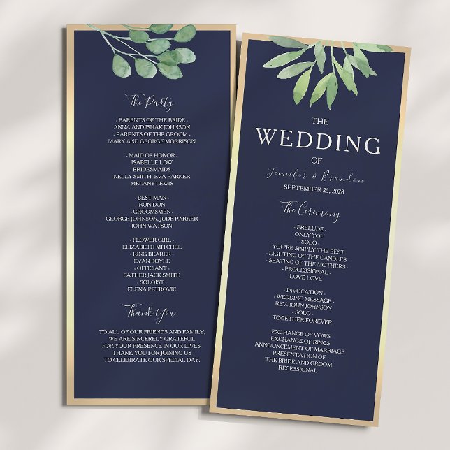 Botanical Navy Blue Wedding Program (Creator Uploaded)