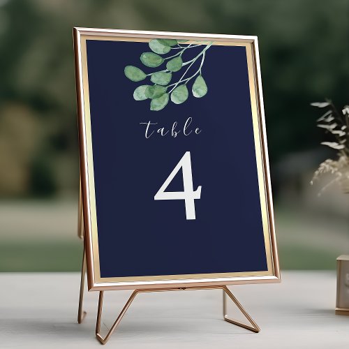 Botanical Navy Blue Wedding Table Number