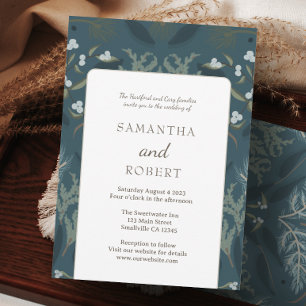 Botanical Navy Blue White Winter Wedding Invitation