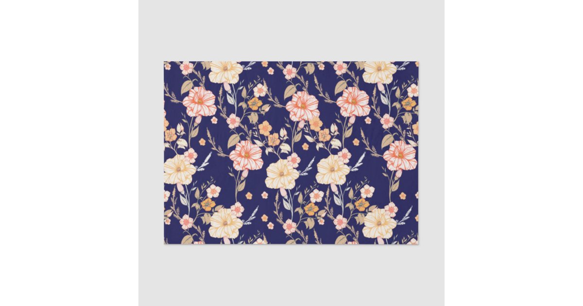 Botanical Navy Blush Pink Floral Vintage Elegant Tissue Paper | Zazzle
