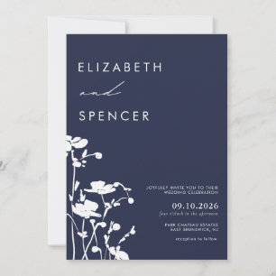 Botanical Navy Floral Modern Wedding Invitation