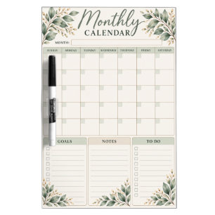 Botanical Neutral Monthly Planner Calendar Dry Erase Board