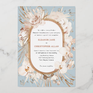 Botanical neutral watercolor floral garden wedding foil invitation