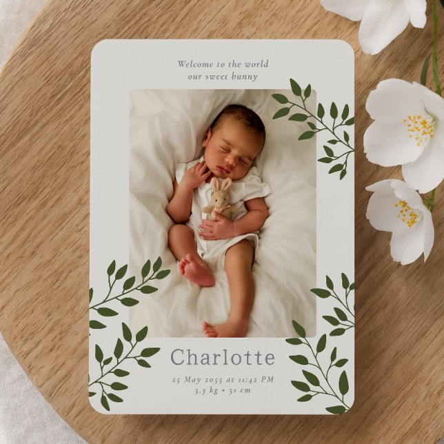 Botanical Newborn Birth Announcement Card (Creator Uploaded)