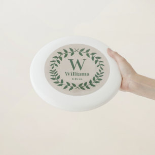 Botanical Off White and Green Wedding Monogram Wham-O Frisbee