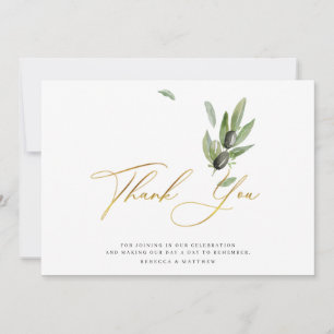 Botanical Olive Branch Calligraphy Wedding Photo Thank You Card
