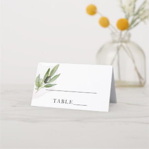 Botanical Olive Branch Elegant Calligraphy Wedding Place Card