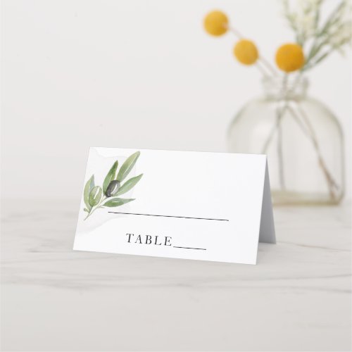 Botanical Olive Branch Elegant Calligraphy Wedding Place Card