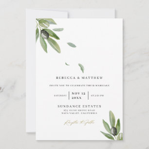 Botanical Olive Branch Elegant Monogram Wedding Invitation