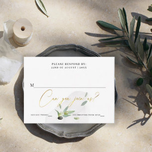 Botanical Olive Branch Gold Elegant Calligraphy RSVP Card