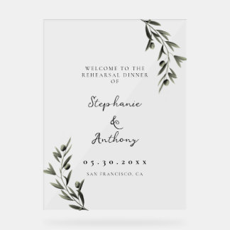 Botanical Olive Branch Italian Rehearsal Dinner Acrylic Sign