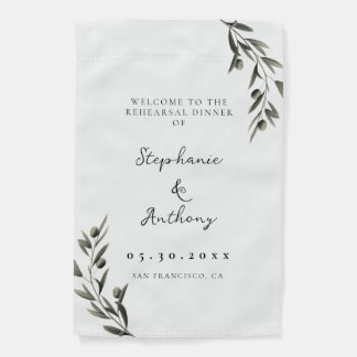 Botanical Olive Branch Italian Rehearsal Dinner Garden Flag