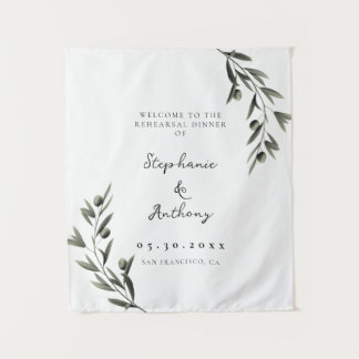 Botanical Olive Branch Italian Rehearsal Dinner Tapestry