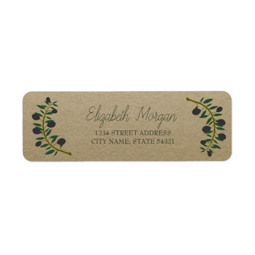 Botanical Olive Branch Kraft   Address Label