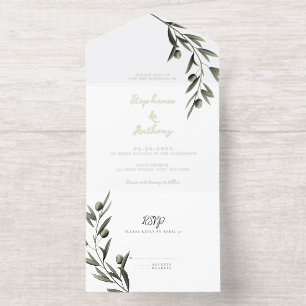 Botanical Olive Branch Leaves Italian Wedding All In One Invitation