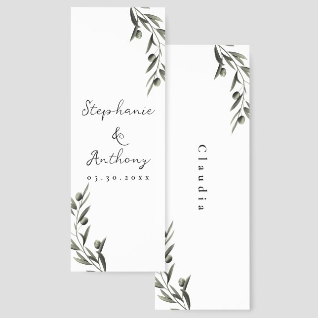Botanical Olive Branch Leaves Italian Wedding  Bookmarks (Front & Back)