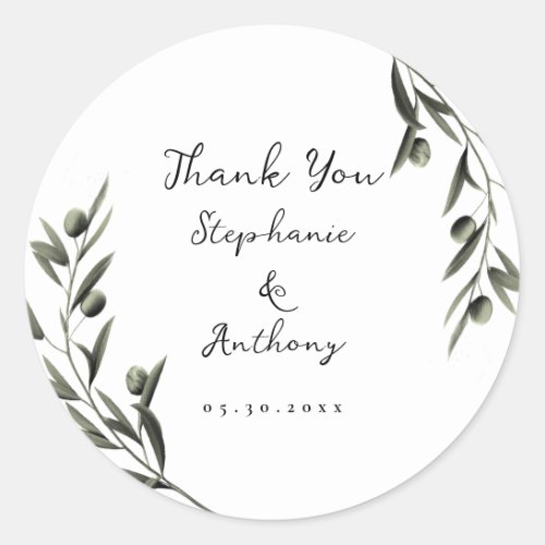 Botanical Olive Branch Leaves Italian Wedding  Classic Round Sticker