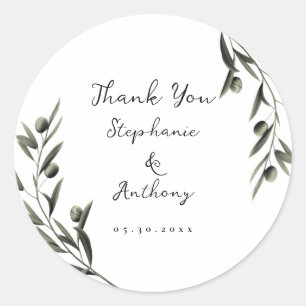 Botanical Olive Branch Leaves Italian Wedding Classic Round Sticker