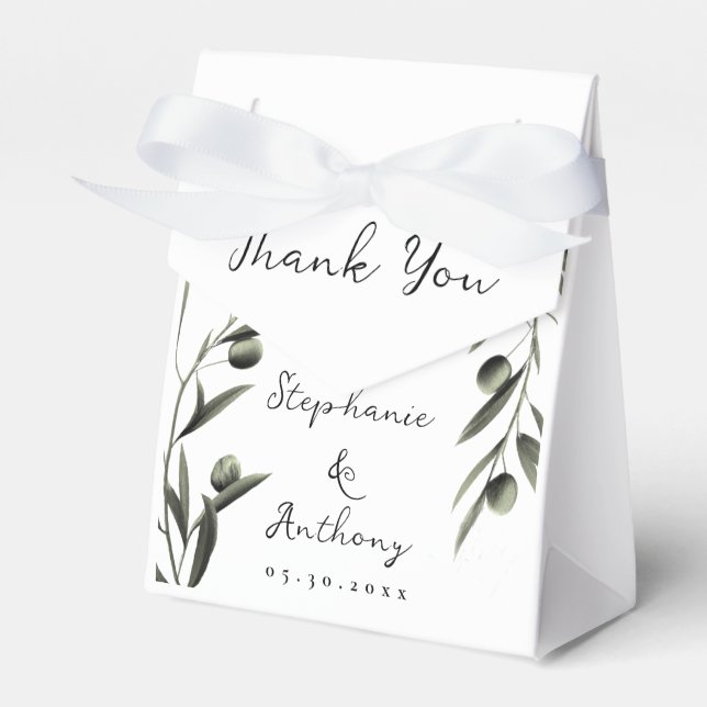 Botanical Olive Branch Leaves Italian Wedding   Favor Boxes (Front Side)