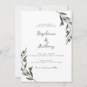 Botanical Olive Branch Leaves Italian Wedding Invitation