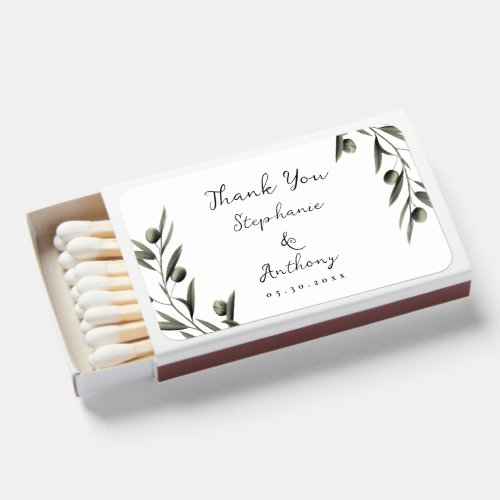 Botanical Olive Branch Leaves Italian Wedding  Matchboxes