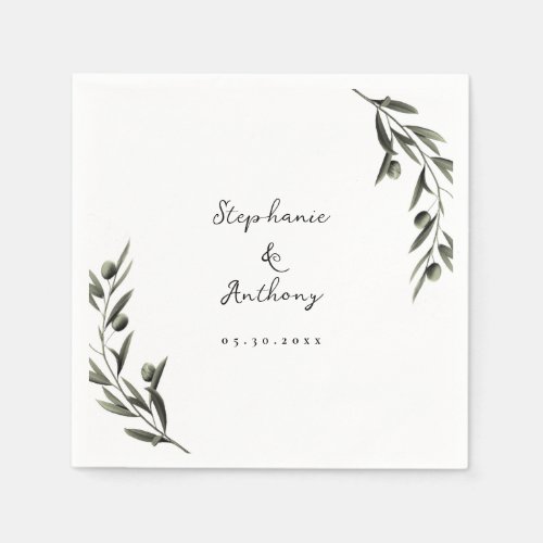 Botanical Olive Branch Leaves Italian Wedding  Napkins