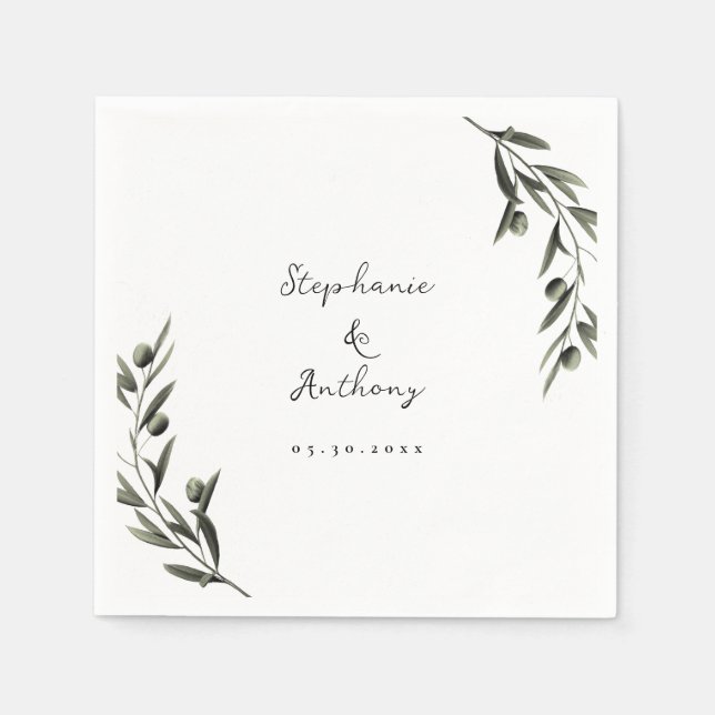 Botanical Olive Branch Leaves Italian Wedding  Napkins (Front)