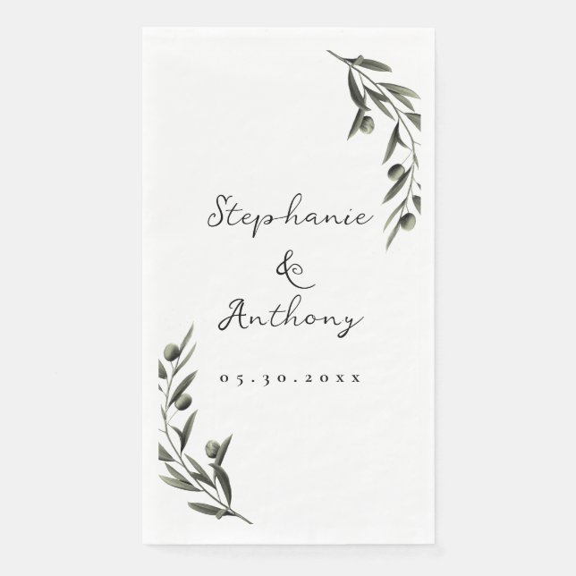 Botanical Olive Branch Leaves Italian Wedding   Paper Guest Towels (Front)