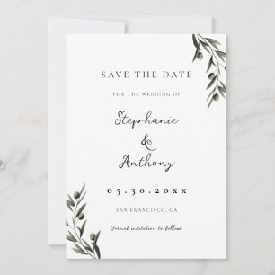 Botanical Olive Branch Leaves Italian Wedding Save The Date