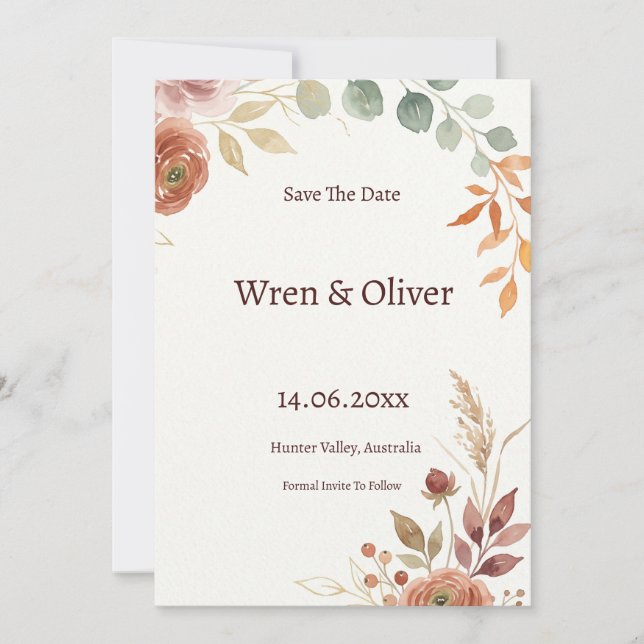 Botanical Olive Branch Save the Date (Front)