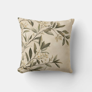 Botanical Olive Branch Throw Pillow