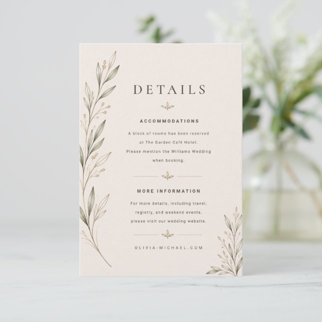 Botanical Olive Branch Wedding Enclosure Card  (Standing Front)