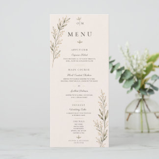 Botanical Olive Branch Wedding Menu Card 
