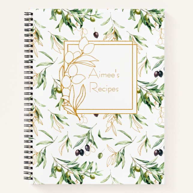 Botanical Olive Branches Recipe Organizer Notebook (Front)