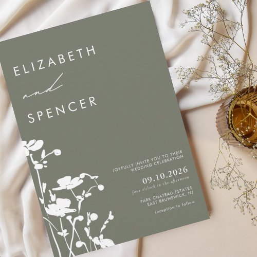 Botanical Olive Floral Modern Wedding  Invitation