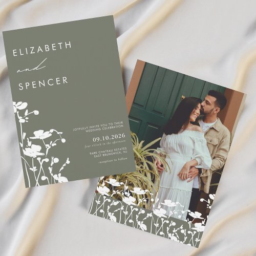 Botanical Olive Floral Modern Wedding  Invitation