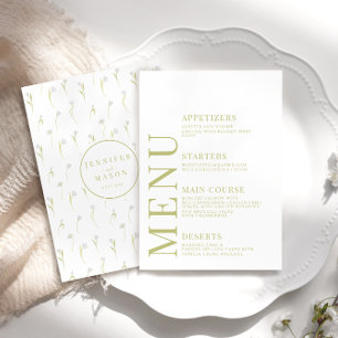 Botanical Olive Green Floral Wedding Menu Cards