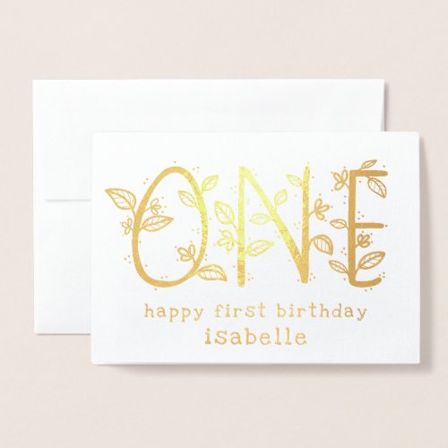 Botanical One Happy First Birthday Foil Card