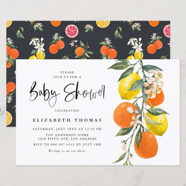 Botanical Orange and Lemon Baby Shower Invitation (Front/Back)