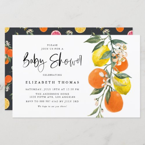 Botanical Orange and Lemon Baby Shower Invitation