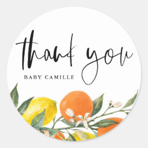 Botanical Orange and Lemon Baby Shower Thank You Classic Round Sticker