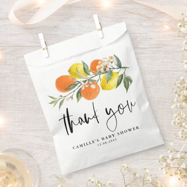 Botanical Orange and Lemon Baby Shower Thank You Favor Bag (Clipped)