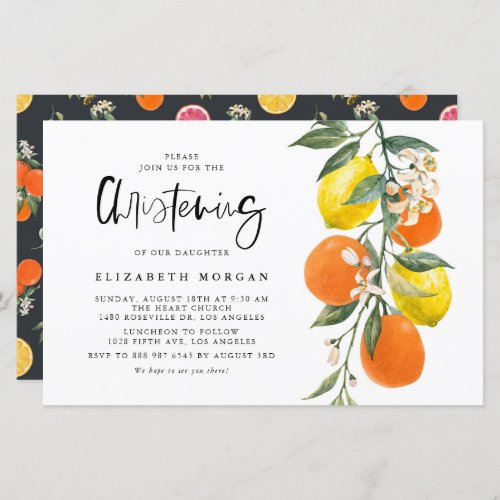 Botanical Orange and Lemon Christening Invitation