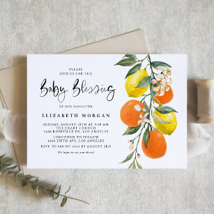 Botanical Orange and Lemon Garland Baby Blessing Invitation
