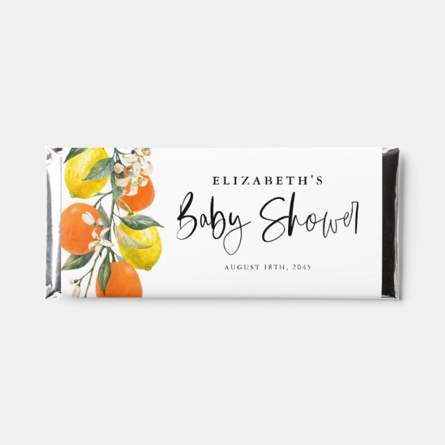 Botanical Orange and Lemon Garland Baby Shower Hershey Bar Favors (Front)