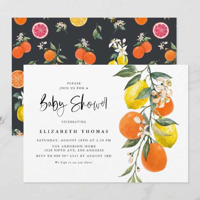 Botanical Orange and Lemon Garland Baby Shower Invitation (Front/Back)